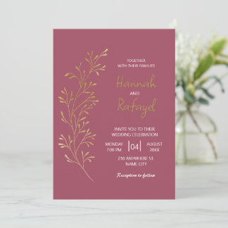 Simple Modern Gold Leaf Rose Wedding Inbjudningar