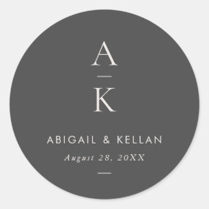 Simple Modern Grått Monogram Mix Match Bröllop Runt Klistermärke