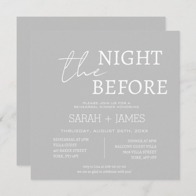 Simple Modern Gray White Rehearsal Dinner Wedding Inbjudningar (Fram/baksida)
