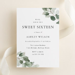 Simple Modern Grönt Löv Sweet 16 Birthday Inbjudningar