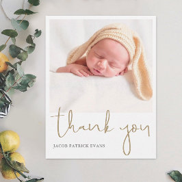 Simple Modern Guld Script Photo Baby Gift Tack Kort