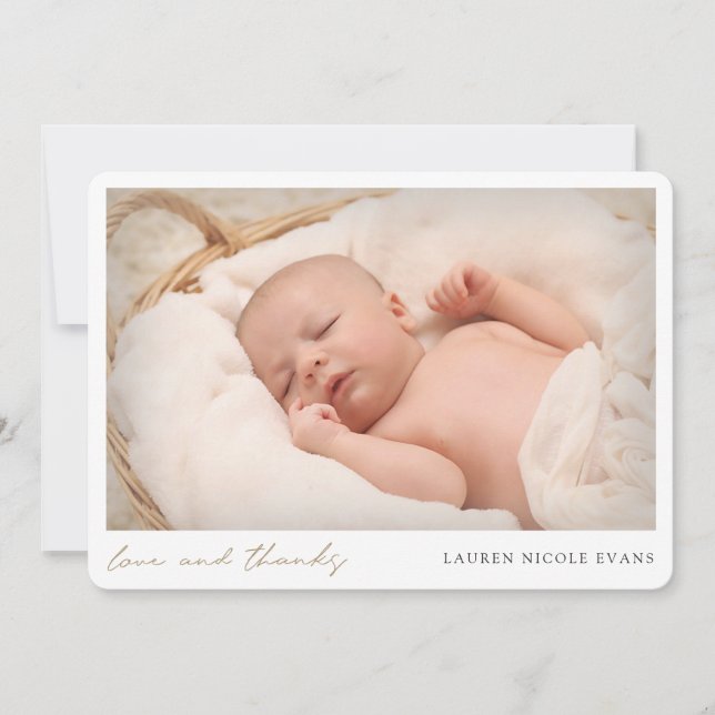 Simple Modern Guld Script Photo Baby Shower Tack Kort (Framsida)