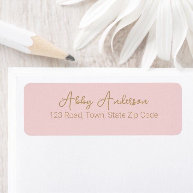 Simple Modern Guld Script | Rosa Returadress Etikett (Insitu)