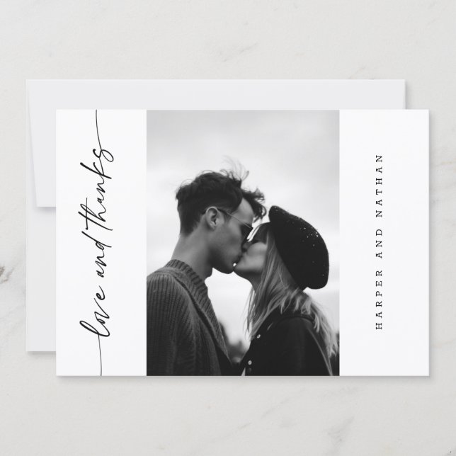 Simple Modern Handwritten Script Photo Wedding Tack Kort (Framsida)