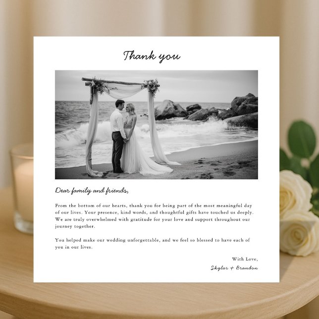 Simple Modern Handwritten Wedding Photo Square Tack Kort (Skapare uppladdad)