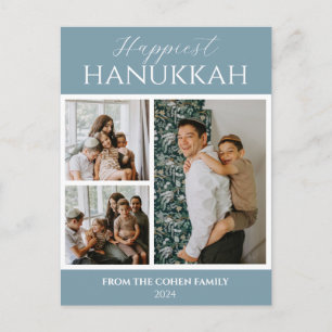 Simple Modern Happiest Hanukkah Elegant 3 Foto Helg Vykort