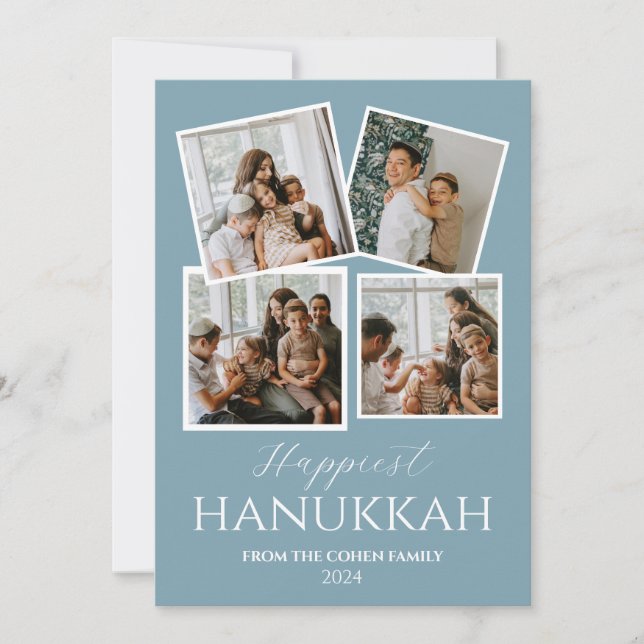 Simple Modern Happiest Hanukkah Elegant 4 Foto Julkort (Framsida)