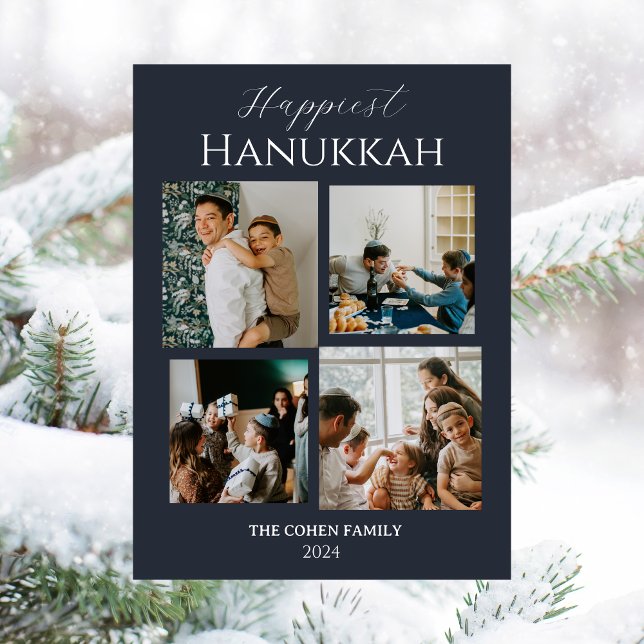 Simple Modern Happiest Hanukkah Elegant 4 Foto Julkort (Skapare uppladdad)