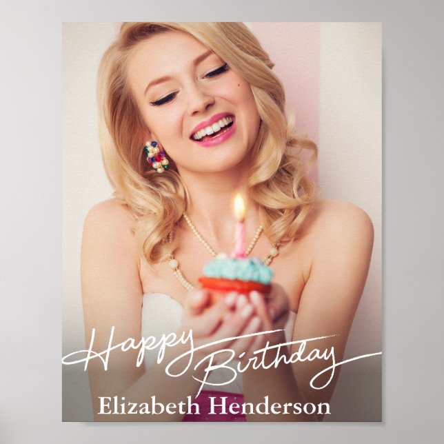 Simple Modern Happy Birthday Photo Poster (Framsidan)