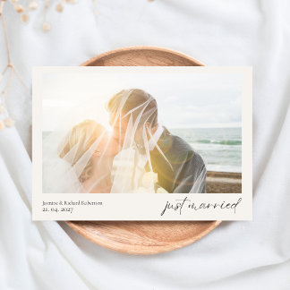 Simple Modern Heart Just Married Wedding Photo Tack Kort