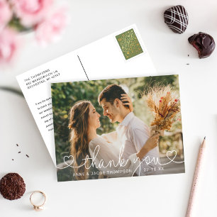 Simple Modern Heart Script Bröllop Photo Tack Vykort