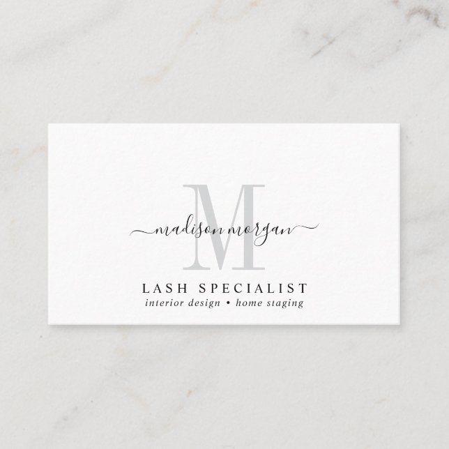Simple Modern Lash Specialist Script Monogram Visitkort (Framsida)