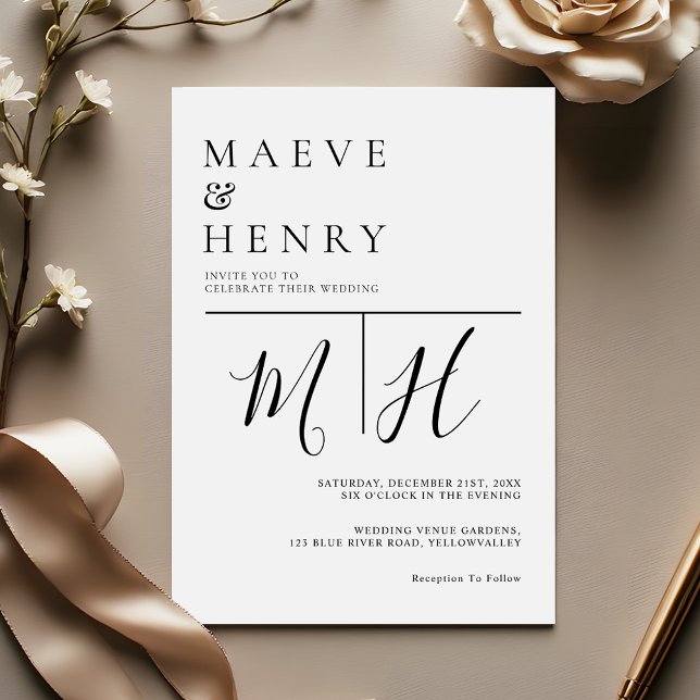 Simple Modern Line Monogram Wedding Inbjudningar (Skapare uppladdad)
