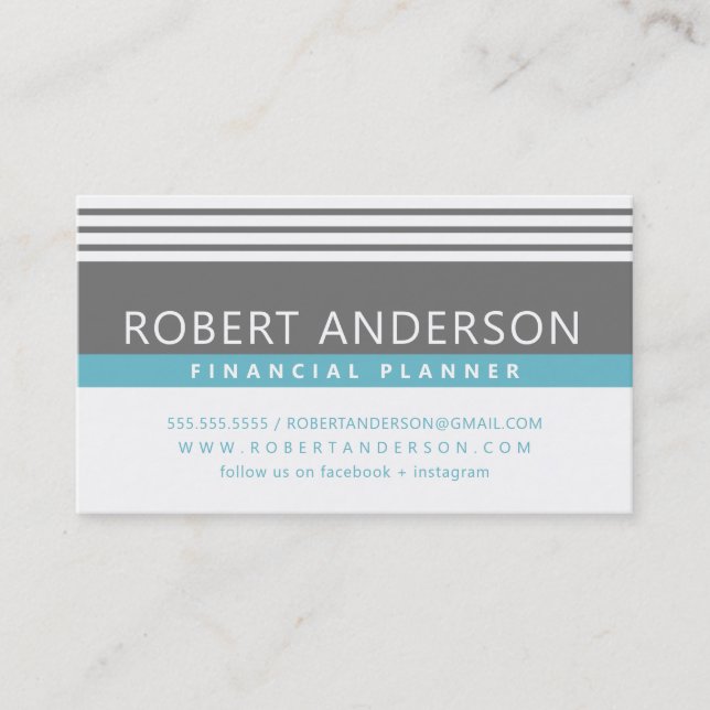 SIMPLE MODERN LINJER manly grått turkos aqua blue Visitkort (Framsida)
