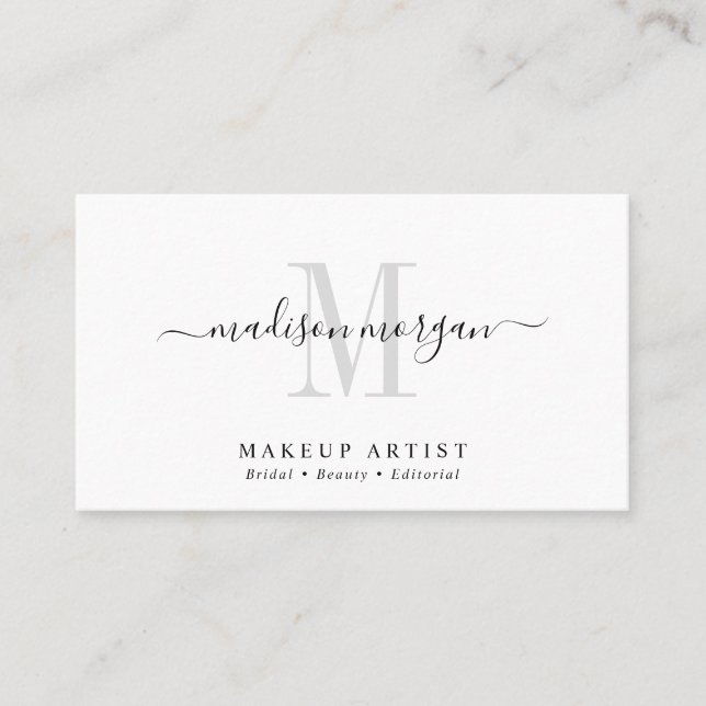 Simple Modern Makeup Artist Script Monogram Visitkort (Framsida)