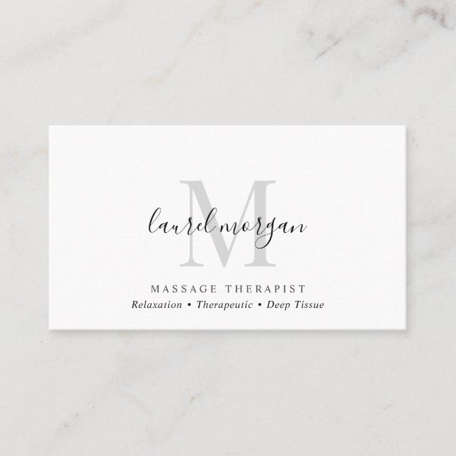 Simple Modern Massage Therapist Script Monogram Visitkort (Framsida)