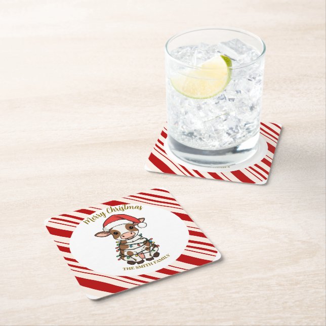 Simple modern merry christmas calf Cow OX pattern Underlägg Papper Kvadrat (Insitu)