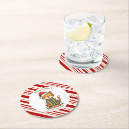 Simple modern merry christmas kitten CatMAS patter Underlägg Papper Rund