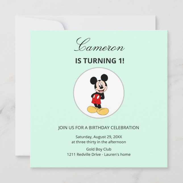 Simple Modern Mickey Mouse Disney Birthday Inbjudningar (Framsida)