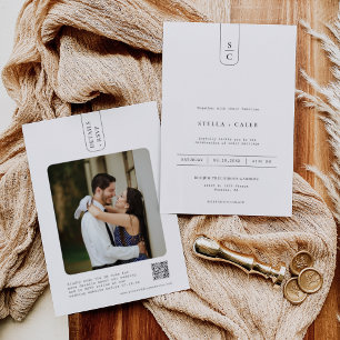 Simple Modern Minimal Geometric Arch QR Code Photo Inbjudningar