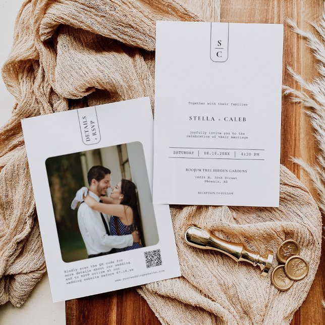 Simple Modern Minimal Geometric Arch QR Code Photo Inbjudningar (Skapare uppladdad)