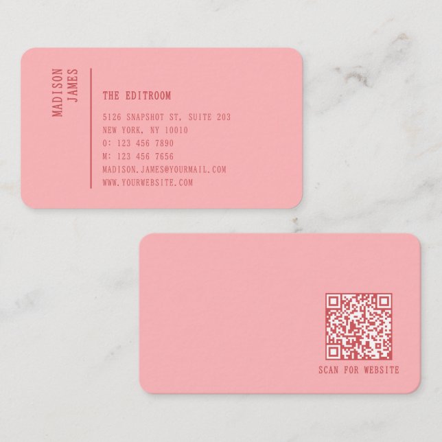 Simple Modern Minimal Pink QR Code Visitkort (Fram/baksida)