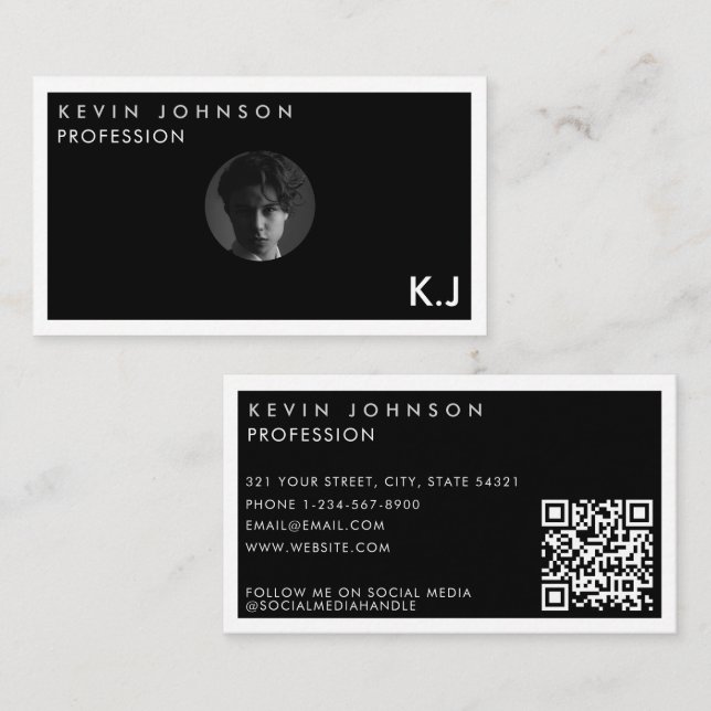 Simple Modern Minimal Professional  Photo QR code Visitkort (Fram/baksida)