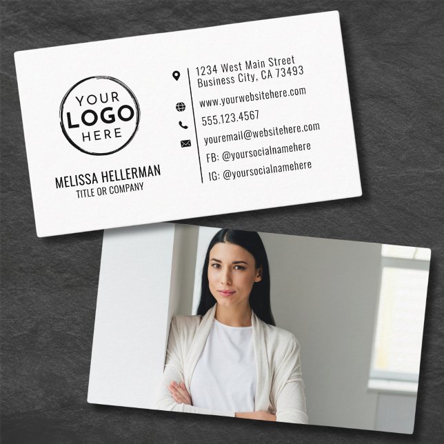 Simple Modern Minimal Professionell Photo Your Log Visitkort (Simple Modern Minimal Professional Photo Your Logo Business Card)