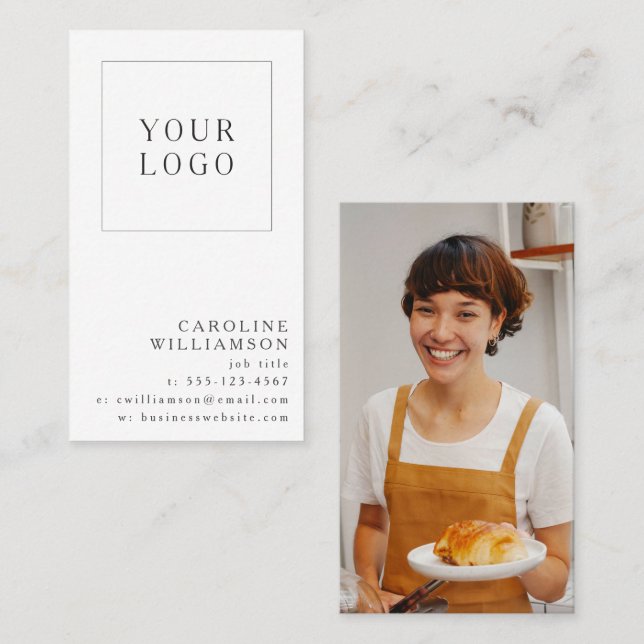 Simple Modern Minimal Vertical Logo Photo Visitkort (Fram/baksida)