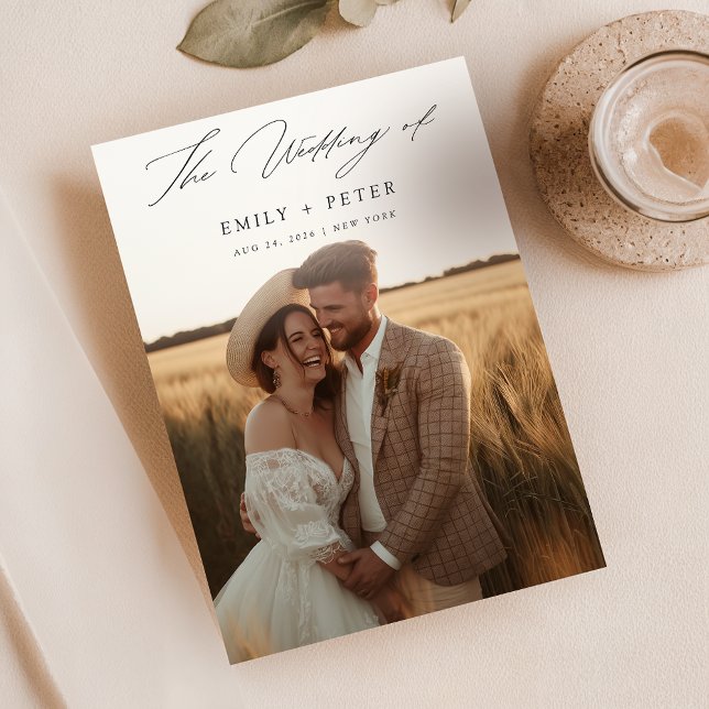 Simple Modern Minimalist Boho 2 Photo Bröllop Inbjudningar (Skapare uppladdad)