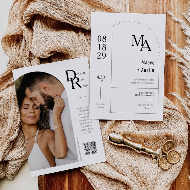 Simple Modern Minimalist Boho Arch Photo QR-kod Inbjudningar (Skapare uppladdad)