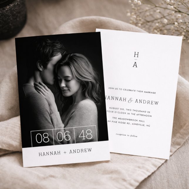 Simple Modern Minimalist Photo Wedding Invitation Inbjudningar (Skapare uppladdad)