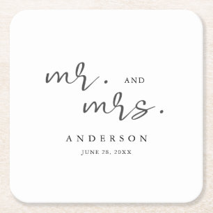 Simple Modern Minimalist Script Mr och Mrs. Underlägg Papper Kvadrat