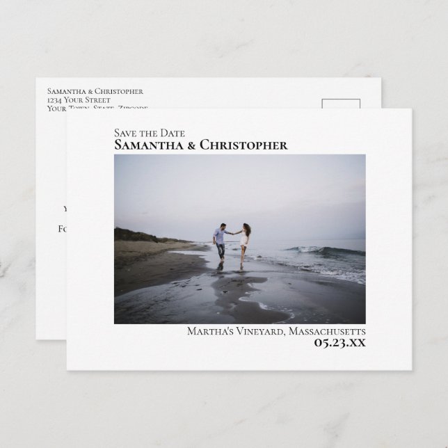 Simple Modern Minimum Bröllop spara datum Photo Meddelande Vykort (Fram/baksida)