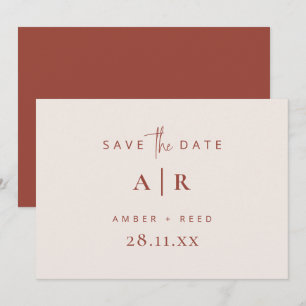 Simple Modern Minimum Bröllop Terracotta Script Spara Datumet