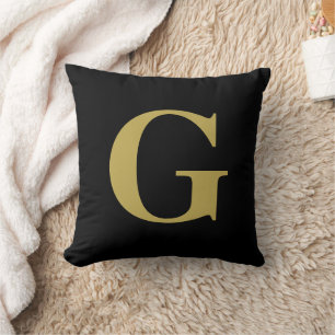 Simple Modern Monogram Black och Guld Kudde