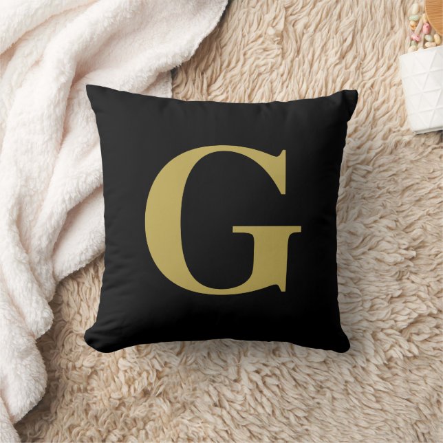 Simple Modern Monogram Black och Guld Kudde (Filt)