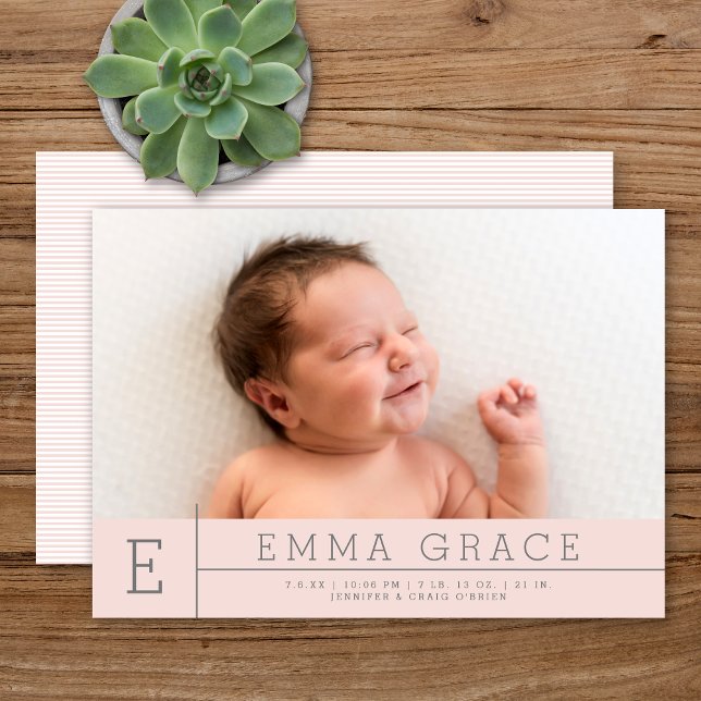 Simple Modern Monogram  Rosa Girl Birto Birth Meddelande (Skapare uppladdad)
