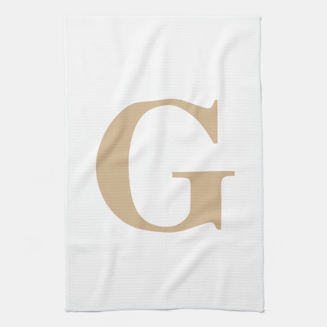 Simple Modern Monogram Tan and White Kökshandduk (Vertikal)