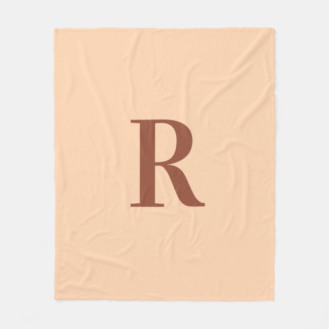 Simple Modern Monogram Terracotta Beige Fleecefilt (Framsidan)