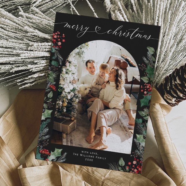 Simple Modern Mörk Boho Photo jul Card Julkort (Skapare uppladdad)