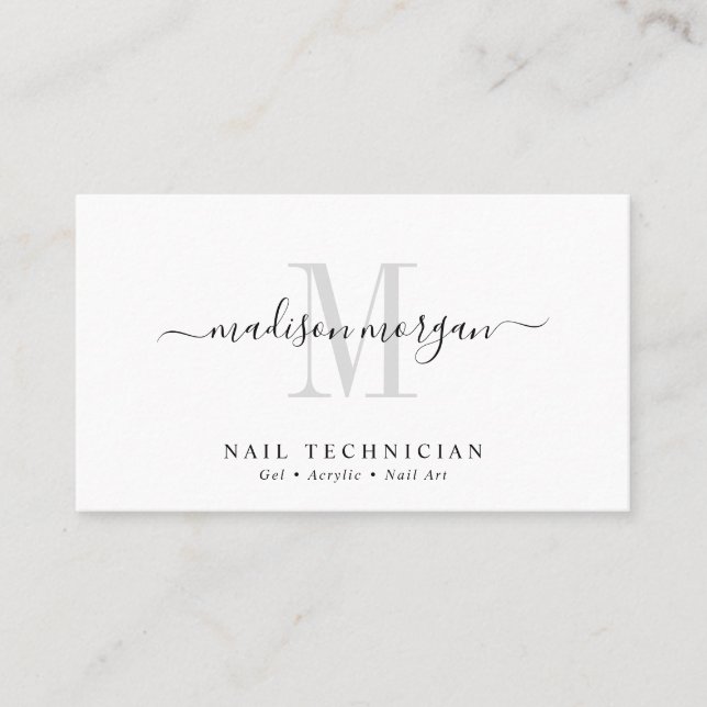 Simple Modern Nail Technician Script Monogram Visitkort (Framsida)