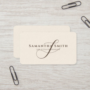 Simple Modern Namnteckning Cream Brown Monogrammed Visitkort