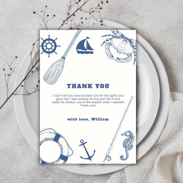 Simple Modern Nautical FishBoy Shower Tack Kort (Simple Modern Nautical Fishing Boy Baby Shower Thank You Card)