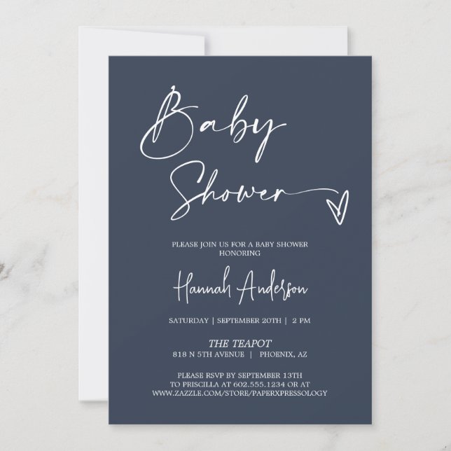 Simple Modern Navy Blue Baby Shower QR Code Photo Inbjudningar (Framsida)