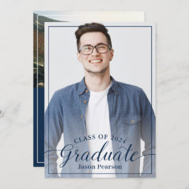 Simple Modern Navy Blue Script Studenten Photo Inbjudningar