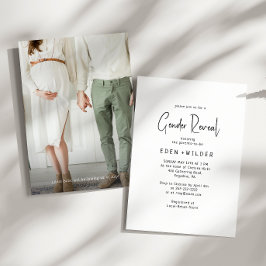 Simple Modern Neutralt Baby Gender Reveal Photo Inbjudningar
