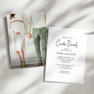 Simple Modern Neutralt Baby Gender Reveal Photo Inbjudningar