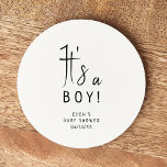 Simple Modern Neutralt Baby Shower Det är en pojke Underlägg Papper Rund<br><div class="desc">Fira din lilla med vår enkla, moderna neutralt babydusch... Det är en papper underlägg som är en liten svart och vit symbol som är modern och söt. Med sin rena, boho-inspirerade estetik är contemporaryn, gender-neutralt-vibe perfekten för att välkomna en pojke eller flicka under vilken säsong som helst - oavsett om...</div>