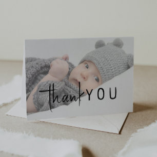Simple Modern Neutralt Baby Shower Foldat Photo Tack Kort
